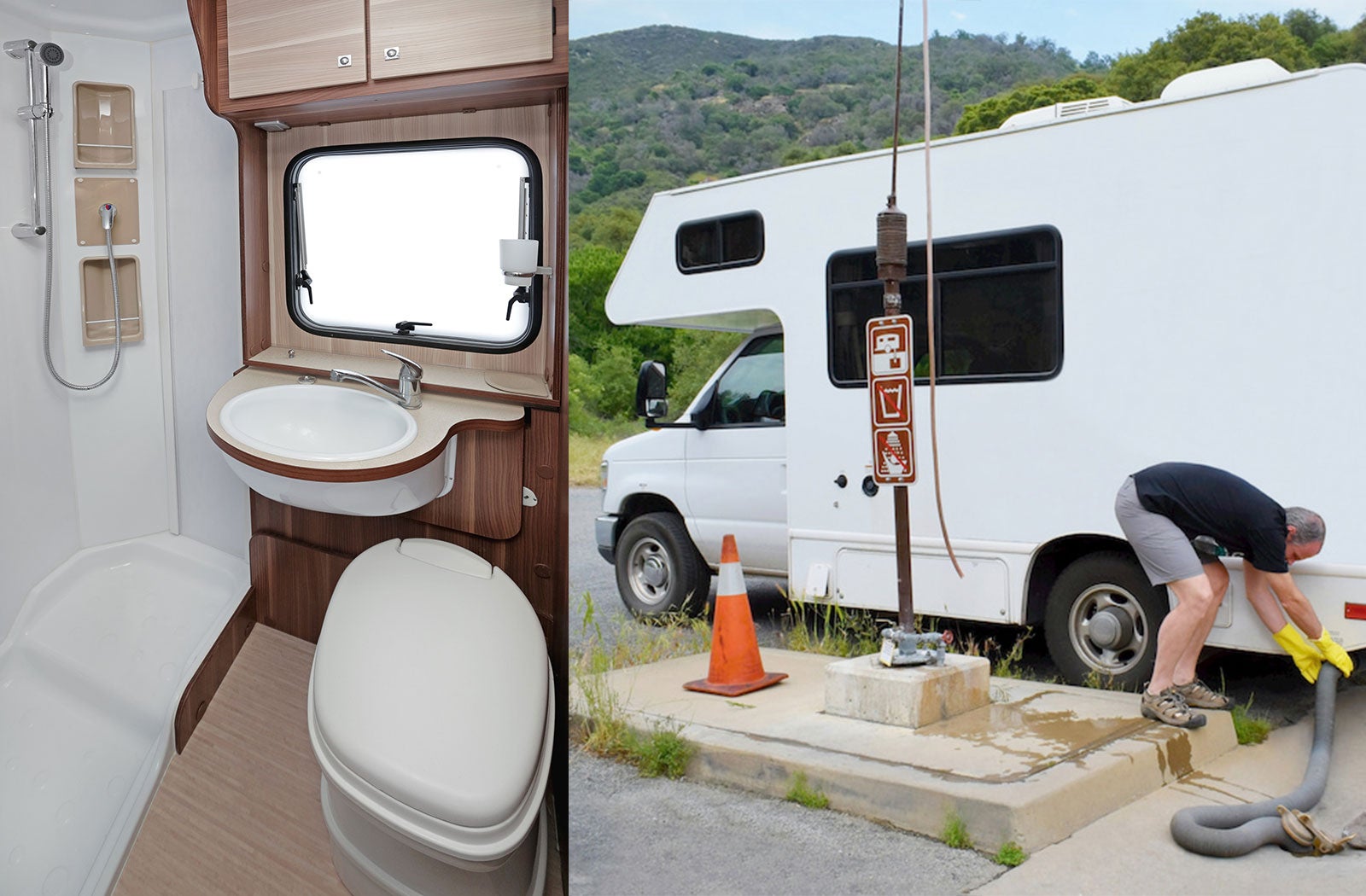 Portable RV/camper toilet and holding tank setup in Carrollton, Texas
