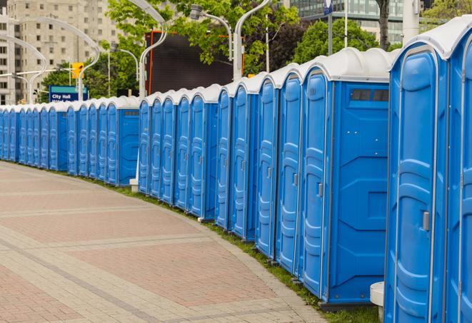 Seasonal porta potty units set up at a Carrollton, Texas venue