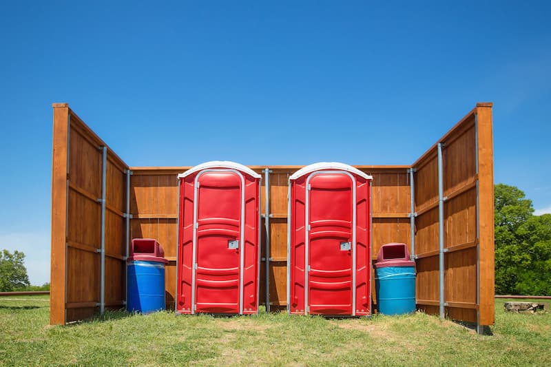 Short-term porta potty units staged for delivery in Carrollton, Texas